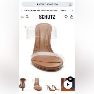 Schutz Ariella Sandal in nude with transparent toe strap.